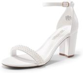 DREAM PAIRS Women's Chunk Low Heel Pump Sandals,Size 11,White/Pearl,CHUNK