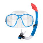 Two Bare Feet Adult PVC Snorkel & Mask Set – Anti-Fog Tempered Glass Diving Mask with Adjustable Snorkel for Snorkelling, Swimming & Scuba Diving (Aqua)