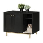 Hzuaneri Cat Litter Box Enclosure, Hidden Litter Box Furniture, Wooden Pet House Side End Table, Storage Cabinet Bench, Fit Most Cat and Litter Box, Living Room, Bedroom, Black and Gold