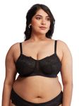 NYKD Women's Floral Mesh Wirefree Non Padded Bra with Medium Coverage | Deatiled Lace | Bridal Collection - Bra, NYB230, Black, 32DD, 1N