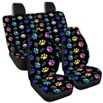 Tomeusey Car Seat Covers Full Sets for Women Men, Colorful Paw Print 2 Pcs Front Seat Cushion+2 Pcs Rear Seat Protector, Car Accessories Interior Fit Vans Trucks and SUVs