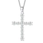 Carleen Women Cross Necklace Pendant 925 Sterling Silver White Gold Plated Cross Necklace with Cubic Zirconia Rhinestone Jewellery for Women and Girls, Faith Hope Love