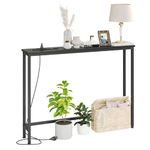 Vermess Sofa Table with Power Outlets for Entryway, 39 inch Long Behind Couch Table with Metal Frame and 6.5’ Extension Cord for Hallway, Foyer, Living Room, Black