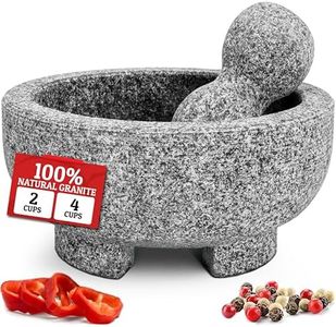 PriorityChef Granite Mortar and Pestle Set - 8 Inch Natural Stone Molcajete Mexicano for Spices, Seasonings, Pastes - Pestle and Mortar Bowl for Fresh Guacamole, Salsa, Pesto, Large, Grey