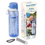 Pure Clear Filter Water Bottle - 769ml - Water Filter Bottle with Electro-Adsorptive Tech to Remove Viruses, Bacteria, Parasites & More - Filtered Water Bottle For Travelling, Gym & Outdoors - Blue