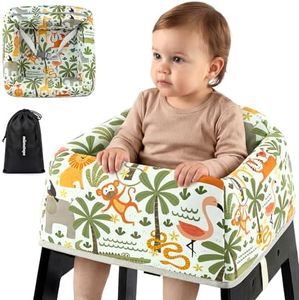 Mamatepe Baby High Chair Cover with Strap Pads & 2-Point Harness - Machine Washable, Waterproof, Portable for Restaurant/Travel/Home - Fits Wooden High Chairs, Green Forest