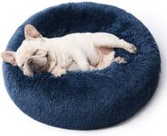 Bedsure Calming Dog Bed for Small Dogs - Donut Washable Small Pet Bed, 23 inches Anti-Slip Round Fluffy Plush Faux Fur Large Cat Bed, Fits up to 25 lbs Pets, Navy