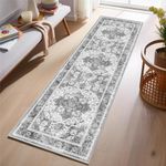 WTHYGB Runner Rug for Hallway Kitchen 2x6ft Non-Slip Washable Boho Area Rug Floor Mat for Bedroom Carpet Bath Laundry Entryway Floor (B-5 Dark Gray)