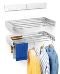 MrToNo Laundry Drying Rack Collapsible, Wall Mounted Drying Rack, Clothes Drying Rack, Retractable Drying Rack, 31.5" Wide, 13.2 Linear Ft, 5 Aluminum Rods, 60 lb Capacity (White 31.5") Medium