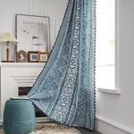 HUESLAND Cotton Curtains for Door, 8 feet Long Bohemian Eyelet Curtain 1 pc only (Long Door 8 x 4 ft, Tribal Style Blue)