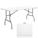 CAMP SOLUTIONS 6 FT Folding in Half Table, Plastic Portable Tables for Dining Parties Picnic Camping, Granite White