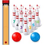 10oz Bowling Pin Shape Cups Set with Lids and Straws Include 10 Bowling Pins Cups 2 Balls 1 Bowling Lane 1-10 Number Sticker Kids Bowling Party Supplies for Girl Boy Birthday Game Favors Decorations