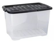 Strata 5 x 65L Curve Plastic Storage Box with Black Lid - Stackable, Clear, and Durable Container for Home and Office Organization (41cm H x 39cm W x 60cm D)