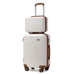 Kono Luggage Sets of 2 Piece Lightweight ABS Hard Shell Suitcase with 4 Wheels Travel Carry On Hand Cabin Luggage Suitcase with Beauty Case (Set of 2, Cream)