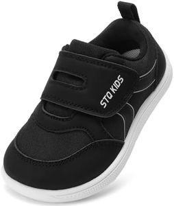 Toddler Wide Toe Box Shoes Boys Barefoot Shoes Boy Sneakers Kids Tennis Shoes Preschool Non Slip Lightweight Comfortable First Walking Running Outdoor Activities Black White Infant Size 4
