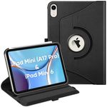 Fintie Rotating Case for iPad Mini 7 (A17 Pro) 2024/ iPad Mini 6 (6th Generation 8.3 Inch) - 360 Degree Swiveling Stand Protective Back Cover, Auto Wake/Sleep, Black