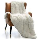 Mr.Sandman Faux Fur Sherpa Weighted Blanket for Full/Queen Size Bed, Super Soft Long Fur Throw Blanket for Bed Couch Chair Photo Props - 60"×80" 15lbs, Cream White