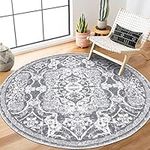 Enyhom Vintage 120cm Round Area Rug, Luxury Floral Pattern Floor Rug, Machine Washable Boho Carpet Floor Mat, Non Slip Soft Circle Carpet Rug for Bedroom Living Room Kitchen Home Decor