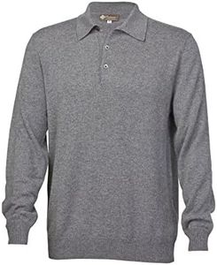 Cashmere Boutique 100% Pure Cashmere Polo Pullover Sweater for Men – Polo Neck, Long Sleeve, Button Up, Classic Style, Lightweight, Soft and Warm Sweater - Medium Gray, Large