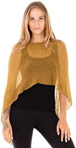 SHU-SHI Womens Sheer Poncho Casual Summer Shrug Bolero Lightweight Knit Gold