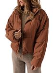 Dokotoo Womens Winter Coats Windbreaker Oversized Full Zipper Front Drawstring Hem Bomber Puffer Jacket Baggy Short Down Coats for Women Warm Comfy Soft Outerwear with Pockets Medium Orange