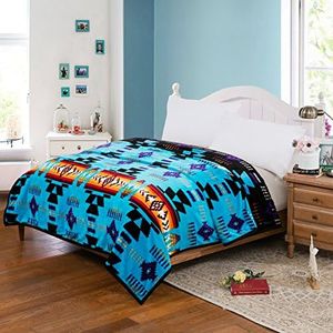 Southwest Design (Navajo Print) Queen Size Reversible Turquoise Blue / Black