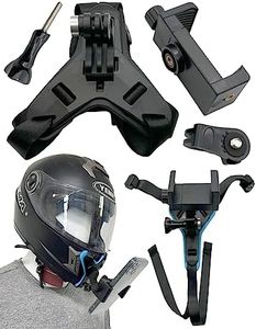 4PCS Motorcycle Helmet Chin Bracket Set, 1PCS Chin Bracket+1PCS Adapter+1PCS Screw+1 Phone Clip, Helmet Mount with Phone Clip for GoPro Hero 9/8/7/6, Suitable for Various Sports Cameras Insta360 (BK)