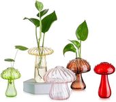 Glasseam Mushroom Glass Planter, Set of 5 Colored Plant Propagation Station, Mini Terrarium for Plants, Unique Small Glass Vase for Flowers, Cute Hydroponic Indoor Planters Gifts for Women Room Decor