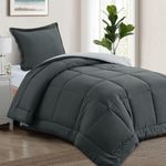Aisbo Reversible Comforter Set Twin - Fluffy 2-Pieces Comforter Set Soft Lightweight, Dark Grey and Light Grey All Season Down Alternative Comforter for Twin Size Bed with 1 Reversible Pillow Shams