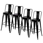 Warmiehomy Bar Stools Set of 4, Metal Industrial High Bar Dining Chairs with Backrest for Kitchen Cafe Pub Bistro, Black