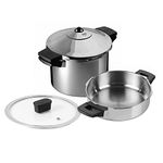 Kuhn Rikon Pressure Cooker Set, 2.5L and 6L (24cm) Duromatic Inox Food Steamers with Side Grips. Multi Cooker Hotpot with Auto Lock Lid. Stainless Steel Pot – 10 Year Kuhn Rikon Cookware Guarantee