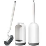 HAMITOR Toilet Bowl Brush Holder Set: 2Pack Deep Cleaning Silicone Toilet Scrubber Under Rim with Curved Bristle for Bathroom Dead Corner Clean - Modern Rv Decorative Accessories
