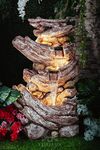 EXPLEASIA Rainforest Rock Wood Water Fountain for Home & Garden, Living Room and Lobby | Fountain with Maintenance Kit| (Wine Color)