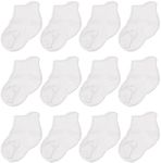 CozyWay Non-Slip Ankle Style Socks with Grippers, 12 Pack for Baby Boys and Girls, Solid White, 6-12 Months