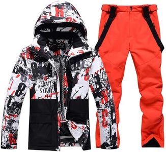 RIUIYELE Men's Ski Jacket and Pants Set Winter Heated Coat Hooded Outdoor Skiing Snowboard Suit for Men (Orange, XXL)
