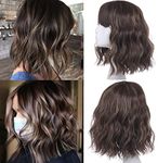 Leeven Natural Wavy Wig with Bangs Short Bob Wigs Women's Shoulder Length Wigs Colorful Loose Curly Wavy Wig Synthetic Cosplay Wig for Girl for Daily Party 12 Inch