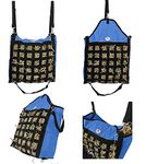 Majestic Ally Slow Feed Hay Bag for Horses, Adjustable Travel Feeder for Trailer, Stall, and Portable Wear, Feeding Sack with Strap Support, Simulates Grazing, Reduces Waste (Hurricane Blue)