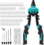 LIBRATON Rivet Gun Set, Two-Handed Pop Rivet Gun Kit, Heavy Duty Rivet Gun, Pop Riveter with 250 Aluminum Rivets in Box, 5 Tool-Free Interchangeable Nozzles, 5 HSS Drill Bits, for Automotive, Metal