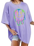 WIEIYM T-Shirt Women's Oversized T-Shirt Crew Neck Short Sleeve Loose Top Summer T-Shirts Tops Shirt Tops Women Printed Casual Tops Blouse, A-purple, XL