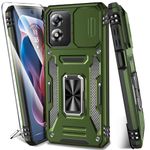DMDMBATH for Motorola Moto G Play 4G 2024 Case with Screen Protector+Slide Camera Cover Moto G Play 4G Case with Magnetic Ring, Military Grade Protective Case for Moto G Play 4G 2024 (Olive Green)