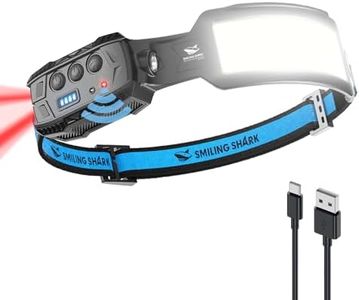 Smiling Shark Frontale Rechargeable, LED Lamp Frontale 7*Lumières Blanches Super Brillantes Avec Lumière Rouge de l'arrière Headlamp Pour Camping Cyclisme Réparation, LED-Lamp-Fontale-USB-Rechargeable