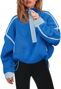 Panadila Womens Half Zip Sherpa Fleece Pullover Soft Oversized Sweatshirt with Pockets Warm Fuzzy Sweater, Bright Blue, X-Large