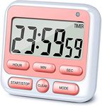 Upgraded 24-Hours Digital Kitchen Timer, 12-Hour Clock, Large Display, Loud Alarm, Magnetic Backing Stand, Count-Up & Count Down, Kids Timers for Cooking Baking Classroom Teachers Games (Pink)