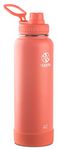 Takeya Actives Insulated Stainless Steel Water Bottle with Spout Lid, 1.2 Liter / 40 Ounce, Coral