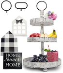 AONEHOME Thanksgiving Christmas Adjustable 3 Tiered Tray Stand with Farmhouse Decor, White Tiered Tray Decorative Trays – 3 Tier Cupcake Stand - 3 Tier Serving Tray - Cake pop Stand