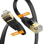 Surplay Cat7 15FT Ethernet Cable Black-10Gbps Shielded & Ground Wire Internet Network Flat Cord,Ultra Slim Gold-Plated RJ45 Cat 7 LAN Line with Cable-Tie for Router,Mac,Xbox,PS5,NAS,Cat6A