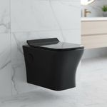 KrissKross Wall Hung Western Commode, Floor-Mounted, P-Trap 9–12 inch, Soft-Close Seat, Dual-Flush, Ceramic, Black Glossy
