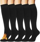 Knee High Socks for Women Boot Black Long Thick Warm Winter Socks Support For Hiking Work(5 Pairs Black)