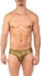 Gary Majdell Sport Mens Hot Prints Bikini Swimsuit with Contour Pouch (Gold Snake Skin, Small)