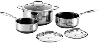 HexClad Hybrid Nonstick 6-Piece Pot Set, 2, 3, and 8-Quart Pots with Tempered Glass Lids, Stay-Cool Handles, Dishwasher Safe, Compatible with All Cooktops